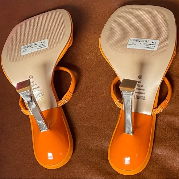BNWT! SCHUTZ, AGATHA SANDAL, BRIGHT TANGERINE LEATHER 😻🧡🍊 - Picture 6 of 16